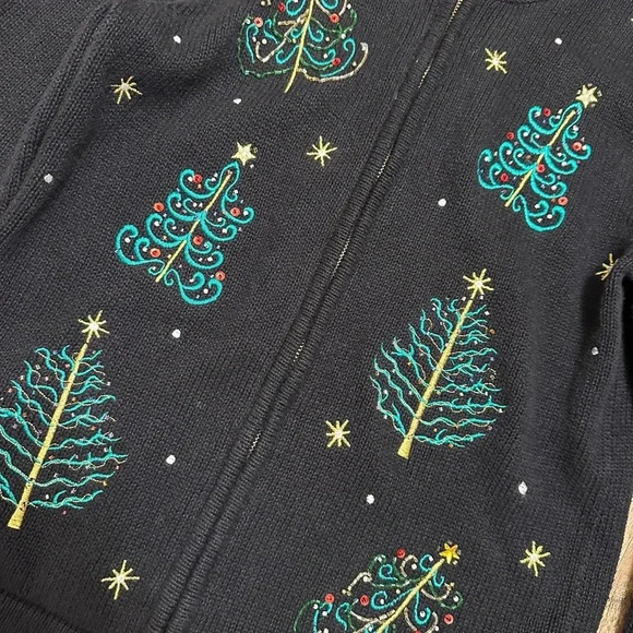 Béchamel petites Holiday Christmas tree embellished Black Cardigan petite small - Picture 2 of 5